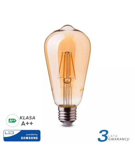 Żarówka LED E27 6W ST64 Filament, Klosz Bursztynowy, Chip SAMSUNG, Super Ciepła (barwa zachód słońca), Barwa:2200K, Trzonek:E27 V-TAC 290