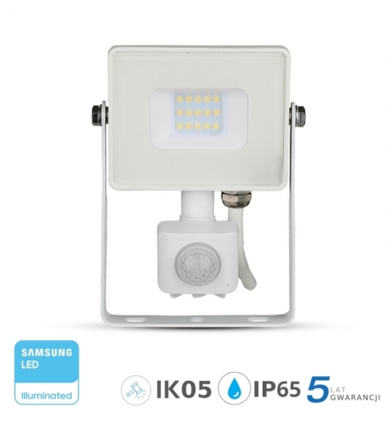 Projektor LED V-TAC 10W SAMSUNG CHIP Czujnik Ruchu Funkcja Cut-OFF Biały VT-10-S 4000K 800lm 5 Lat Gwarancji