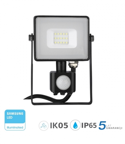 Projektor LED V-TAC 10W SAMSUNG CHIP Czujnik Ruchu Funkcja Cut-OFF Czarny VT-10-S 4000K 800lm 5 Lat Gwarancji