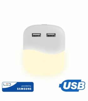 Lampka Nocna do Gniazdka LED z USB V-TAC SAMSUNG CHIP Kwadrat VT-84 4000K 10lm