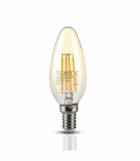 Żarówka LED E14 4W C35 Filament, Klosz: Bursztynowy, Super Ciepła (barwa zachód słońca), Barwa:2200K, Trzonek:E14 V-TAC 7113