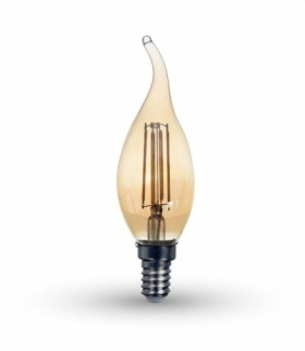 Żarówka LED E14 4W C35 Filament, Klosz: Bursztynowy kręcony płomyk, Super Ciepła (barwa zachód słońca), Barwa:2200K, Trzonek:E14 V-TAC 7114