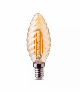 Żarówka LED E14 4W C35 Filament, Klosz: Bursztynowy kręcony, Super Ciepła (barwa zachód słońca), Barwa:2200K, Trzonek:E14 V-TAC 7115