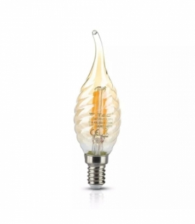 Żarówka LED E14 4W C35 Filament, Klosz: Bursztynowy kręcony płomyk, Super Ciepła (barwa zachód słońca), Barwa:2200K, Trzonek:E14 V-TAC 7116