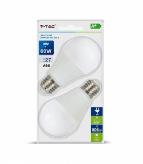 Żarówka LED E27 9W A60 9W, Barwa: 3w1, Blister 2 szt., Trzonek:E27 V-TAC 7309