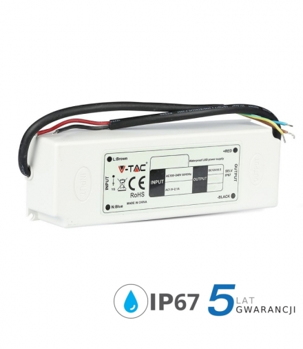 Zasilacz LED V-TAC 60W 12V 5A IP67 Hermetyczny Filtr EMI VT-22065 5 Lat Gwarancji