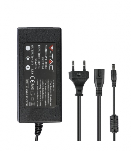 Zasilacz LED V-TAC Desktop 60W 24V 2,5A IP44 Wtyczkowy desktop z przewodami VT-25060