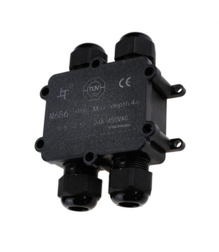 Puszka Złącze kablowe, mufa Hermetyczna Czarna 4x 4Pin 0.5-4mm2 Średnica kabla 8-12mm IP68 V-TAC VT-871