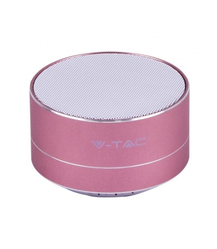 Przenośny Metalowy Głośnik Bluetooth Micro SD Mikrofon 400mah Różowy V-TAC VT-6133