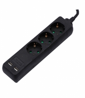Przedłużacz 3 gniazda V-TAC 2 porty USB (3G 1.5MM2 X 1.5M) Czarny VT-1125