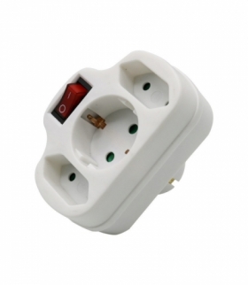 Rozgałęźnik z włącznikiem 2 wtyczki płaskie 2.5A i 1 gniazdo 16A White V-TAC VT-1063