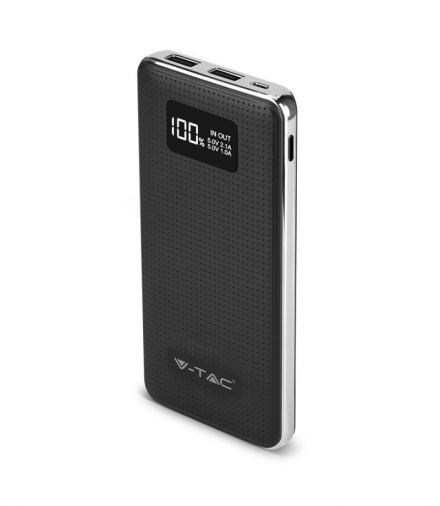 Power Bank V-TAC 10000mah Dual USB, Wyświetlacz, Czarny VT-3526