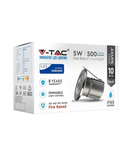 VT-885 5W Oprawa wpuszczana Spot, Ognioodporność min 30-60-90, Chip SAMSUNG, Barwa 4000K, Nikiel, Opk. 10 szt.