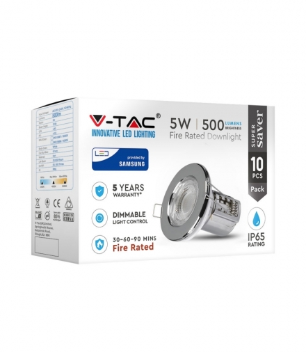 VT-885 5W Oprawa wpuszczana Spot, Ognioodporność min 30-60-90, Chip SAMSUNG, Barwa 3000K, Chrom, Opk. 10 szt.
