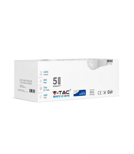VT-231 11W Żarówka LED A60, Chip SAMSUNG, Barwa 6400K, Trzonek B22, Opakowanie 12 szt.