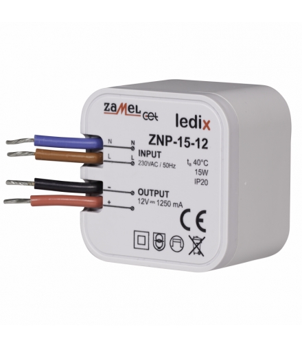 Zasilacz LED 12V DC 15W do puszki fi60