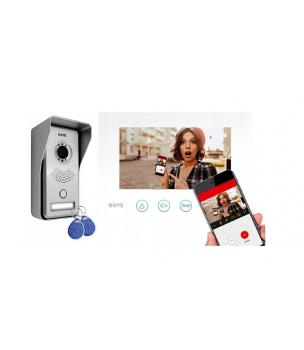 Wideodomofon Eura VDP-42A3 Gama Biały, Ekran 7, monitor z WIFI, otwieranie 2 wejść, Eura Connect