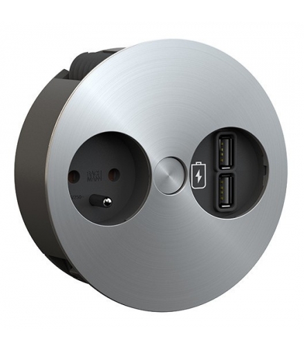 Gniazdo do blatu z uziemieniem + ładowarka USB Twist Stal nierdzewna
