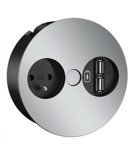 Gniazdo do blatu z uziemieniem + ładowarka USB Twist Chrom Mat