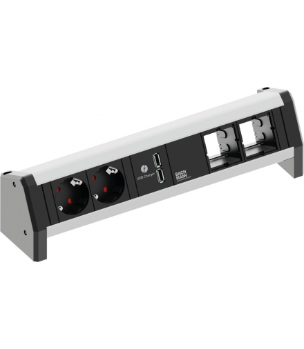 Listwa zasilająca 2 gniazda z uziemieniem + ładowarka USB + 2 puste moduły Bachmann DESK
