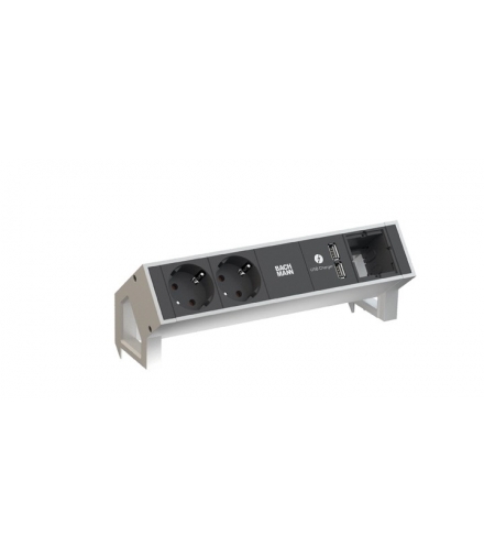 Listwa zasilająca 2 gniazda SCHUKO + ładowarka USB + 1 pusty moduł BACHMANN biała DESK2