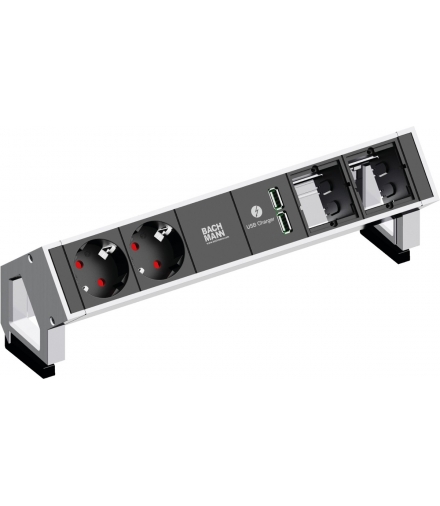 Listwa zasilająca 2 gniazda SCHUKO + ładowarka USB + 2 puste moduły BACHMANN biała DESK2