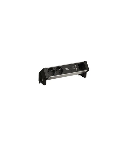 Listwa zasilająca 2 gniazda schuko + ładowarka USB + 1 pusty moduł BACHMANN alu black DESK2