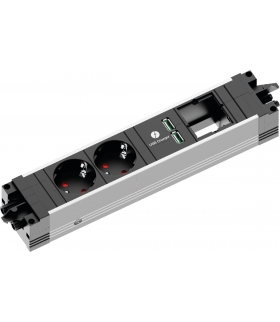 STEP ALU Listwa zasilająca 2 gniazda schuko + ładowarka USB + pusty moduł BACHMANN