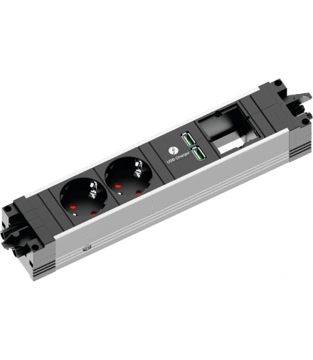 STEP ALU Listwa zasilająca 2 gniazda schuko + ładowarka USB + pusty moduł BACHMANN