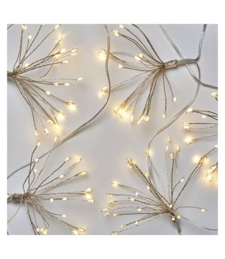 Dekoracje - 150 LED 2,35 m nano łezki frędzle ciepła biel, przeźroczysty przew IP20, timer D3AW08