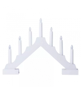 Świecznik biały drewniany 7 LED, 29 cm 2x AA ciepła biel, IP20, timer DCAW12