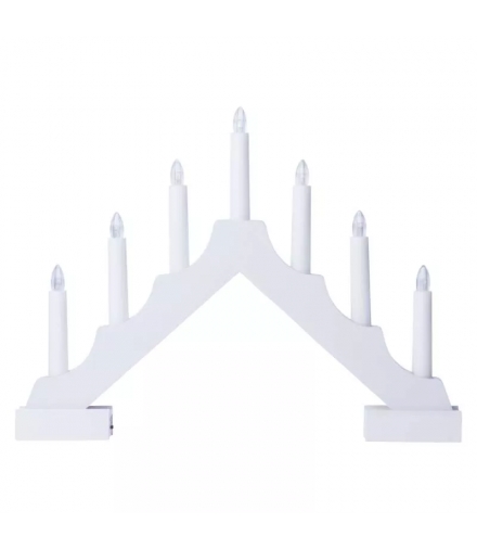 Świecznik biały drewniany 7 LED, 29 cm 2x AA ciepła biel, IP20, timer DCAW12