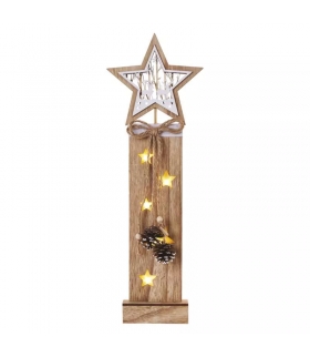 Drewniany słupek z gwiazdką, 48 cm, 2x AA, ciepła biel, IP20, timer DCWW10