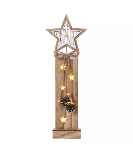 Drewniany słupek z gwiazdką, 48 cm, 2x AA, ciepła biel, IP20, timer DCWW10
