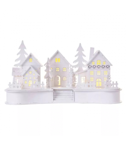 Drewniana wioska, 30x14x16 cm, 2x AA, ciepła biel, IP20, timer DCWW21
