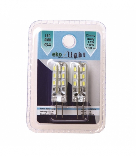 Żarówka LED 1,5W G4 12V Dwu-pak. Barwa: Zimna Eko-Light EKZA123