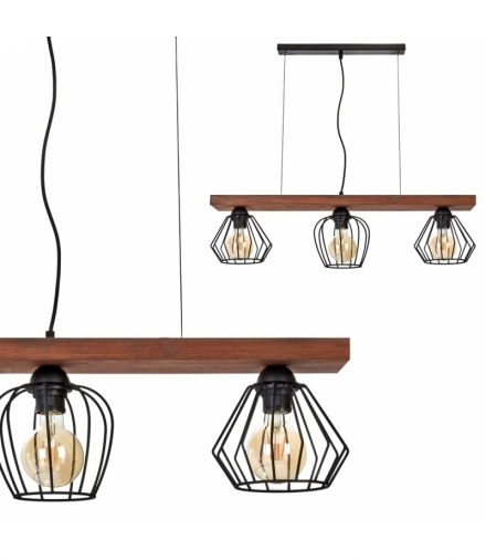 Lampa wisząca OZZY BLACK / WOOD 3xE27 60W Eko-Light MLP6252
