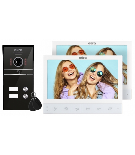 WIDEODOMOFON ''EURA'' VDP-80C5 - dwurodzinny, biały, 2x LCD 7'', FullHD, obsługa 2 wejść, kamera 1080p., czytnik zbliżeniowy, na