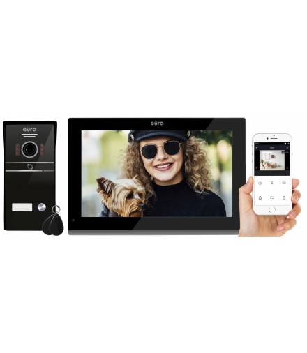 WIDEODOMOFON ''EURA'' VDP-98C5 - czarny, dotykowy, LCD 10'', AHD, WiFi, 128GB, obsługa 2 wejść, kamera 1080p., czytnik RFID