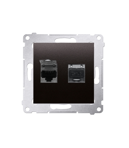 Gniazdo komputerowe podwójne RJ45 kategoria 6 ekranowane z przesłoną przeciwkurzową (moduł), czarny D62E.01/49
