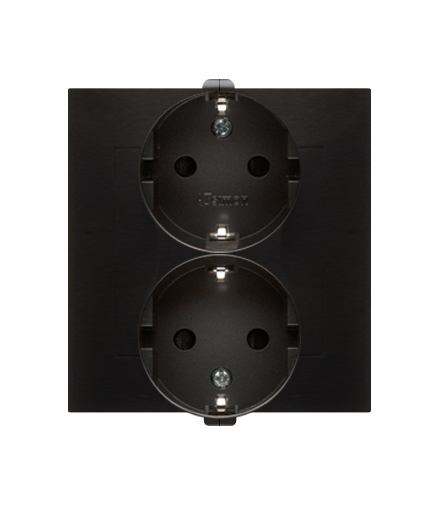 Gniazdo Schuko z przesłonami podwójne 16A, 250V, zaciski śrubowe, czarny DGSz2Z/49