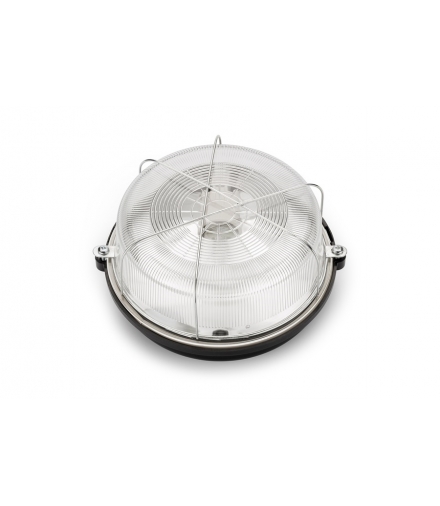 Oprawa SAUNA-7061N, E27, 100W, czarna-bakelit, klosz przeźroczysty-szkło, IP54, siatka metalowa