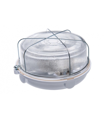 Oprawa SAUNA-7061N, E27, 100W, biała-bakelit, klosz przeźroczysty-szkło, IP54, siatka metalowa