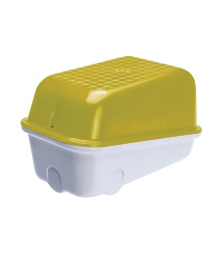 Oprawa SKOŚNA-7041S, E27, 60W, biała-bakelit, klosz żółty-poliwęglan, IP54, IK10, oprawa sygnalizacyjna