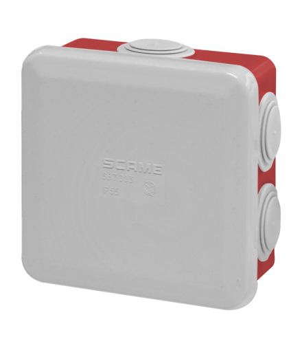 Puszka IP55 z dławnicami, czerwona, 7 otworów, zamykanie bez wkrętów, 80x80x40mm CUBIK SCAME 688.003.R