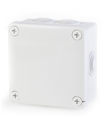 Puszka IP55 z dławnicami, 100x100x50mm, 7 otworów, zamykanie 4 wkręty, 1/4 obrotu, CUBIK SCAME 688.004