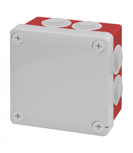 Puszka IP55 z dławnicami, czerwona, 100x100x50mm, 7 otworów, zamykanie 4 wkręty, 1/4 obrotu, CUBIK SCAME 688.004.R