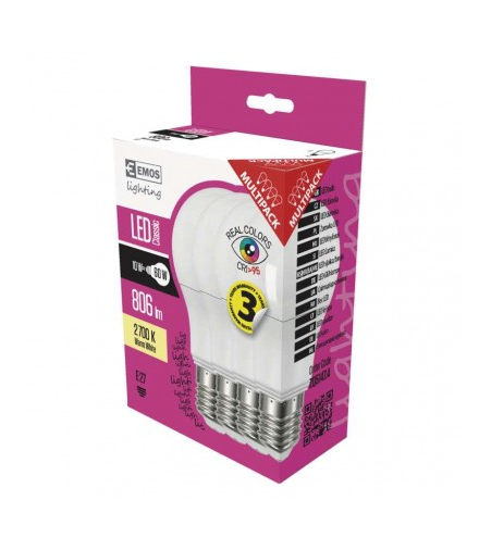 Żarówka LED Classic A60 10W E27 ciepła biel Ra 95 4PK EMOS ZQ5147.4