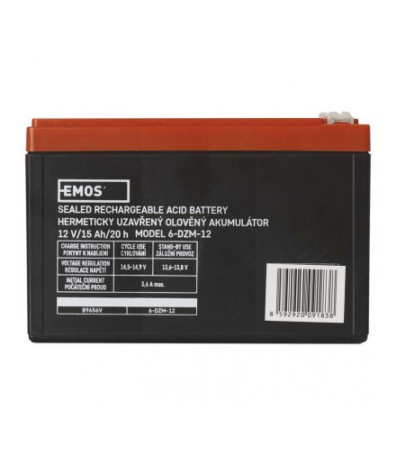Akumulator trakcyjny AGM 12 V/15 Ah F6,3 EMOS B9656V