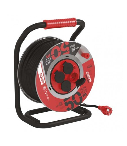 Przedłużacz bębnowy ogrodowy 50 m / 4 gniazda / czarny / guma / 230 V / 1,5 mm2 EMOS P084505
